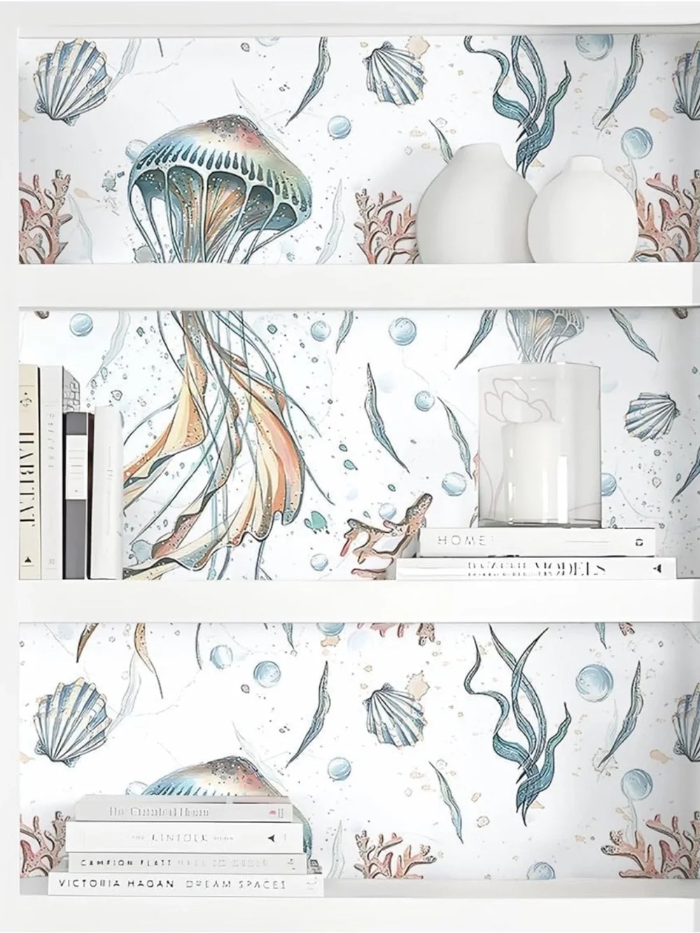 NWT- Jellyfish Pattern Blue and Coral Wallpaper Peel and Stick